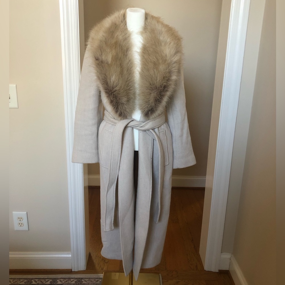 Zara Cream Trench Coat with Faux Fur Collar